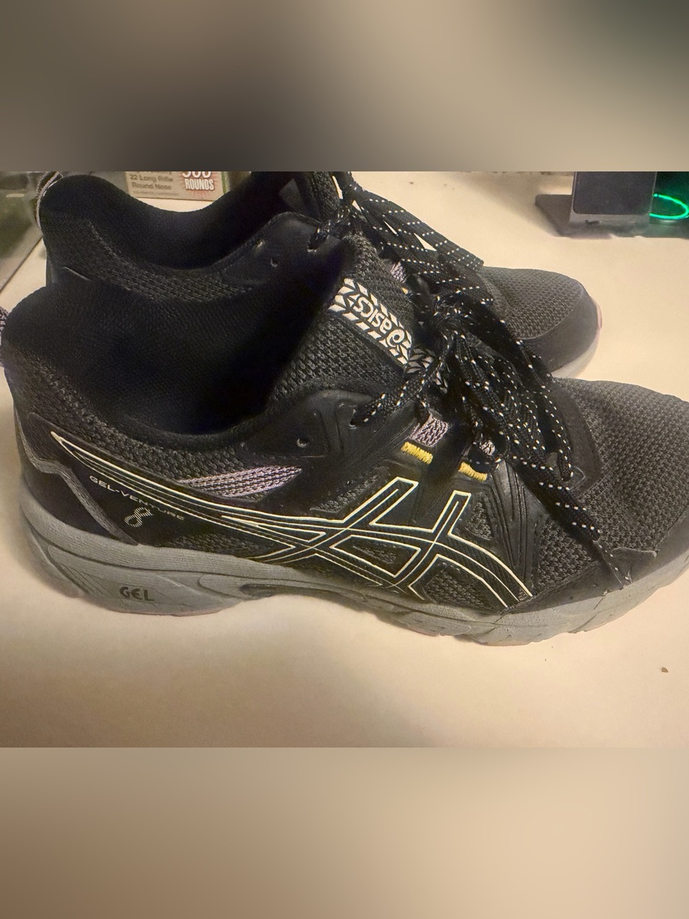 Asics Black & Gray Running Sneakers with Yellow Accents